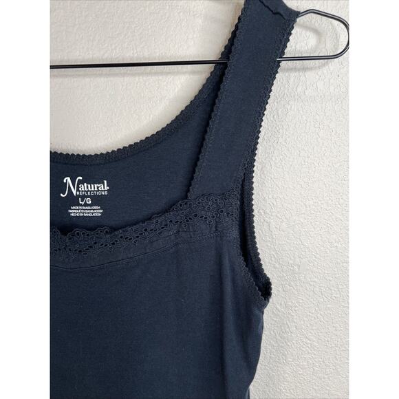 Natural Reflections Women’s Large Black Tank Top Lace Neckline‎ - Picture 4 of 14